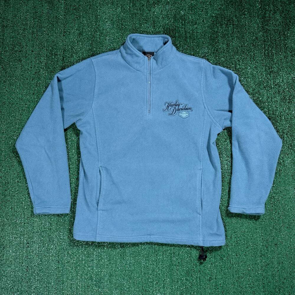Vintage Womens Harley-Davidson Baby Blue Fleece Half-Zip Pullover Large
